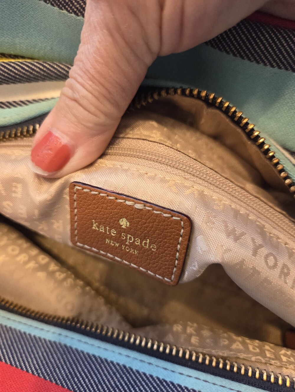 Kate Spade Multicolor Striped Canvas Tote - Red, Yellow, Aqua, Brown Like New - Picture 8 of 10